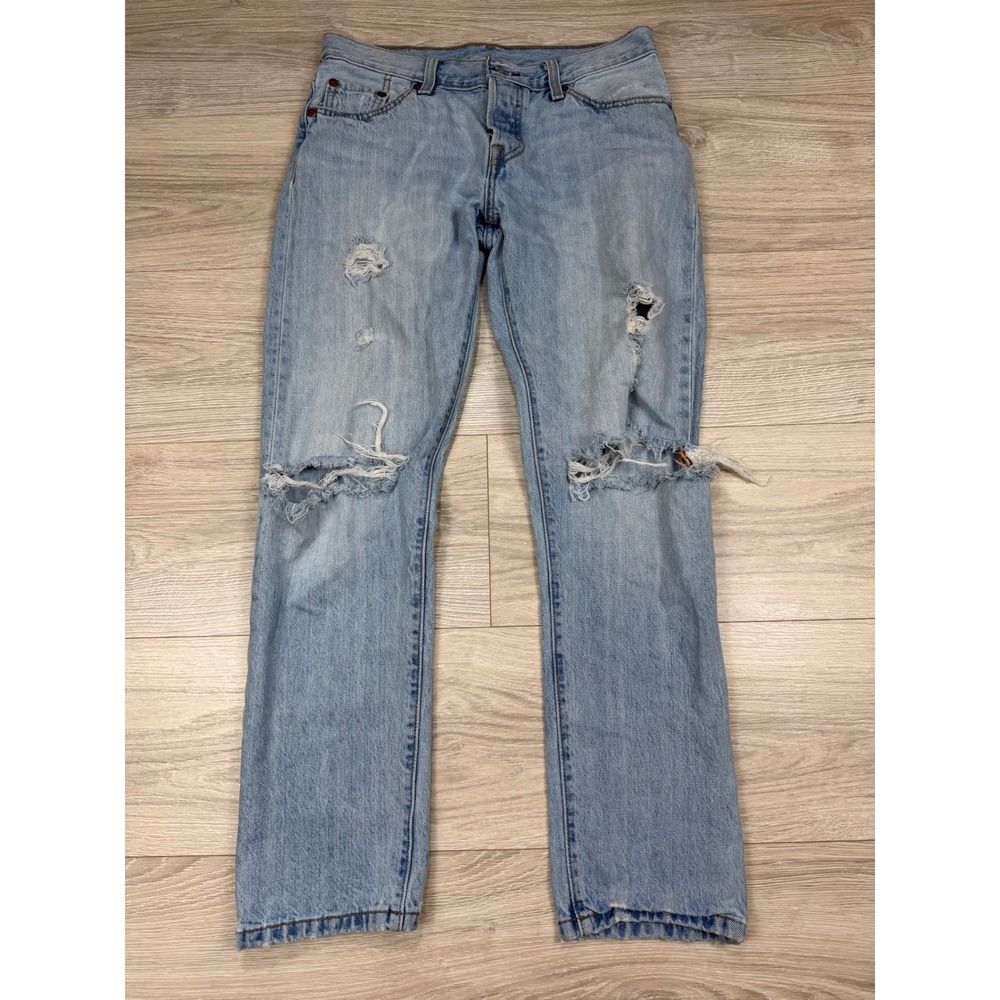 Levis 501 CT Custom‎ Tapered Distressed Light Wash Blue Jeans Womens 25 x 32